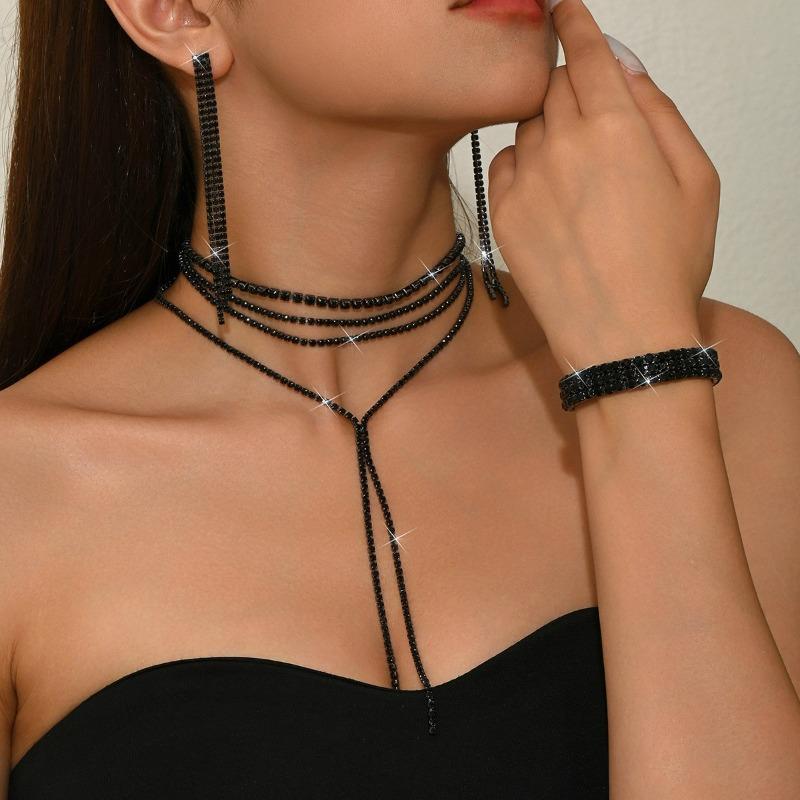 Exaggerated Niche Rhinestone Neck Chain Multi-layer Light Luxury Fringed Necklace Dinner Party Back Decoration