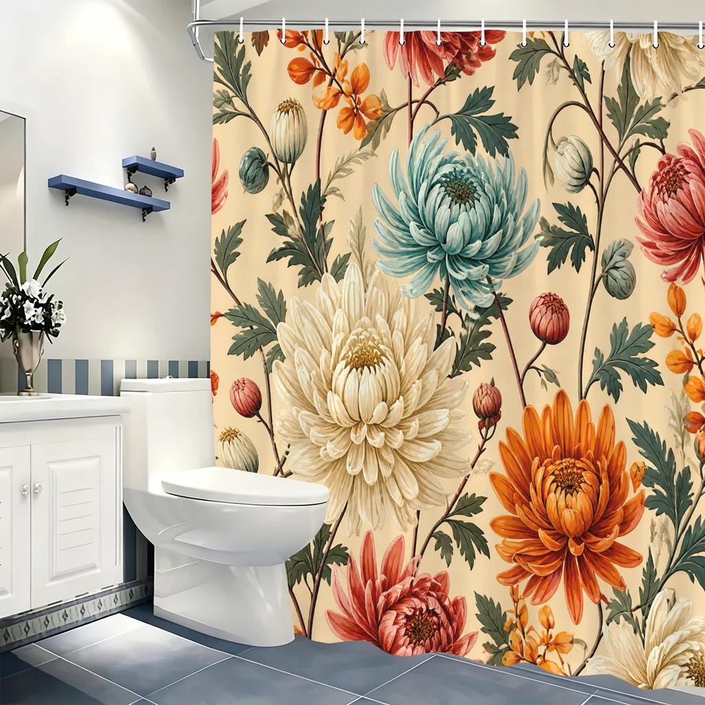Vintage Themed Polyester Bathtub Curtain - Printed Bath Curtain with Botanical, Marine & Animal Designs for Bathroom Decor