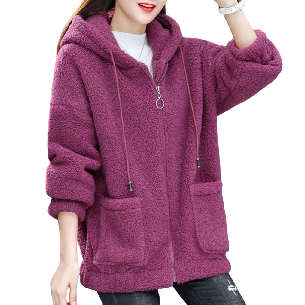 Women Zip-up Hoodie Warm Cozy Women's Winter Hoodie with Fleece Lining Drawstring Hood Zipper Closure Windproof for Cold