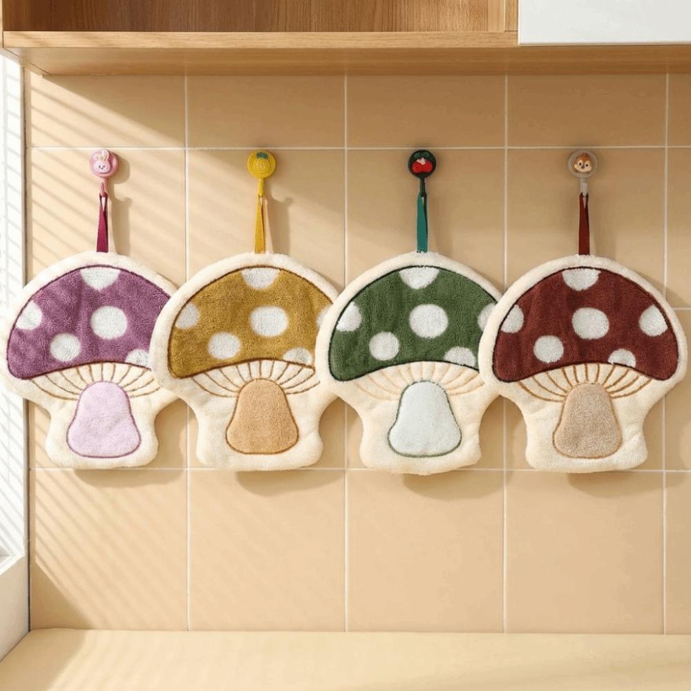 Soft Mushroom Theme Hand Towel Coral Fleece Bathroom Kerchief Toilet Handkerchief Kitchen Home