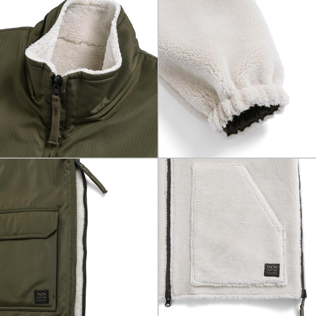 Taion Unisex Military Reversible Boa Jacket 2XL Non-Down High-Neck R102ZBNDML-1 Black/Cream