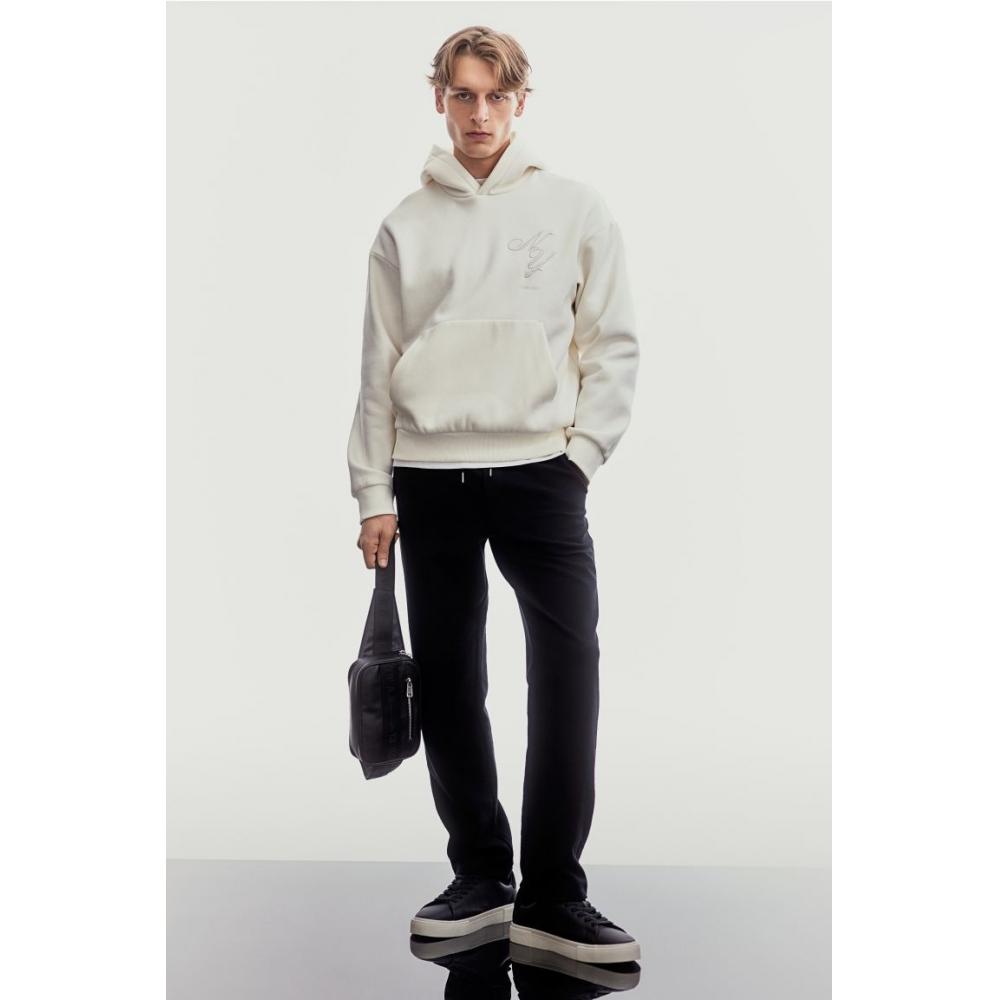 H M Loose Fit Printed Hoodie creaM