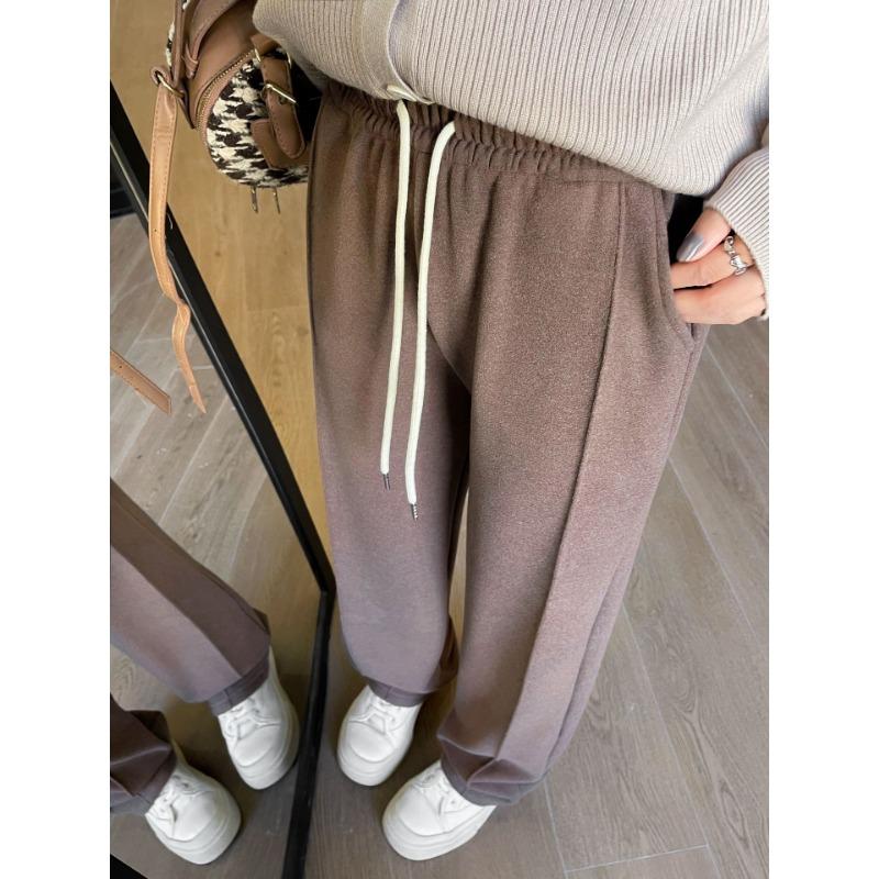 Composite Fleece Thickened Warm Elastic Waist Loose Straight Leg Wide Leg Casual Pants