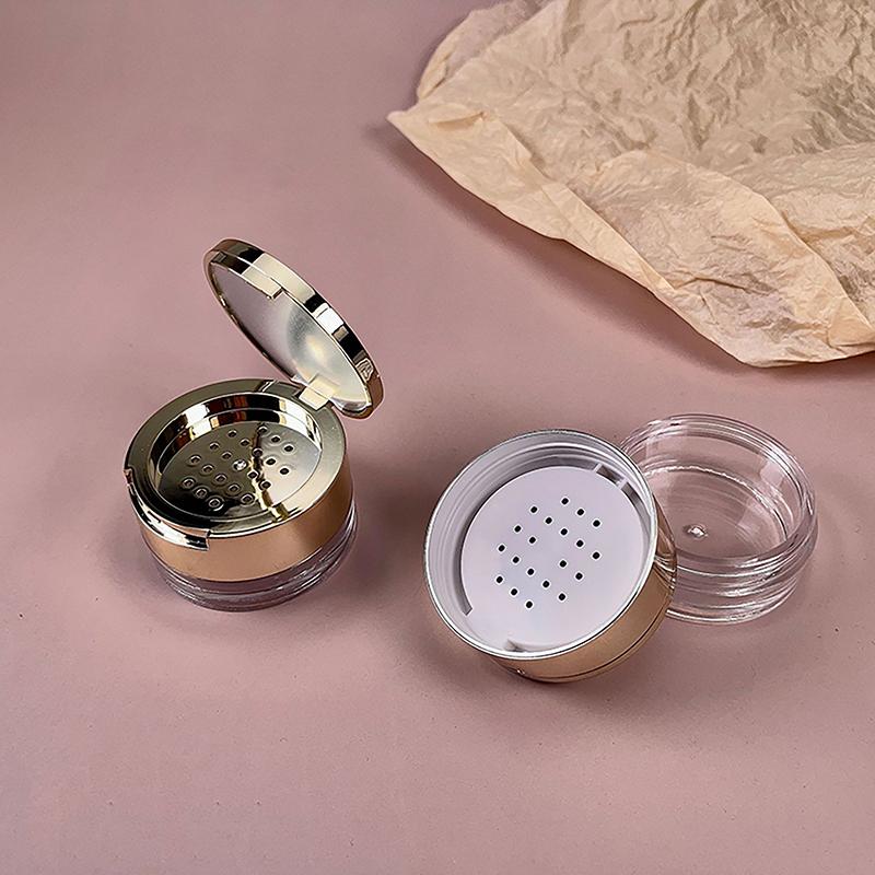 6G Gold Portable Cosmetic Flour Plastic Box Empty Loose Flour Pot With Sieve Travel Makeup Jar Sifter Container With Puff