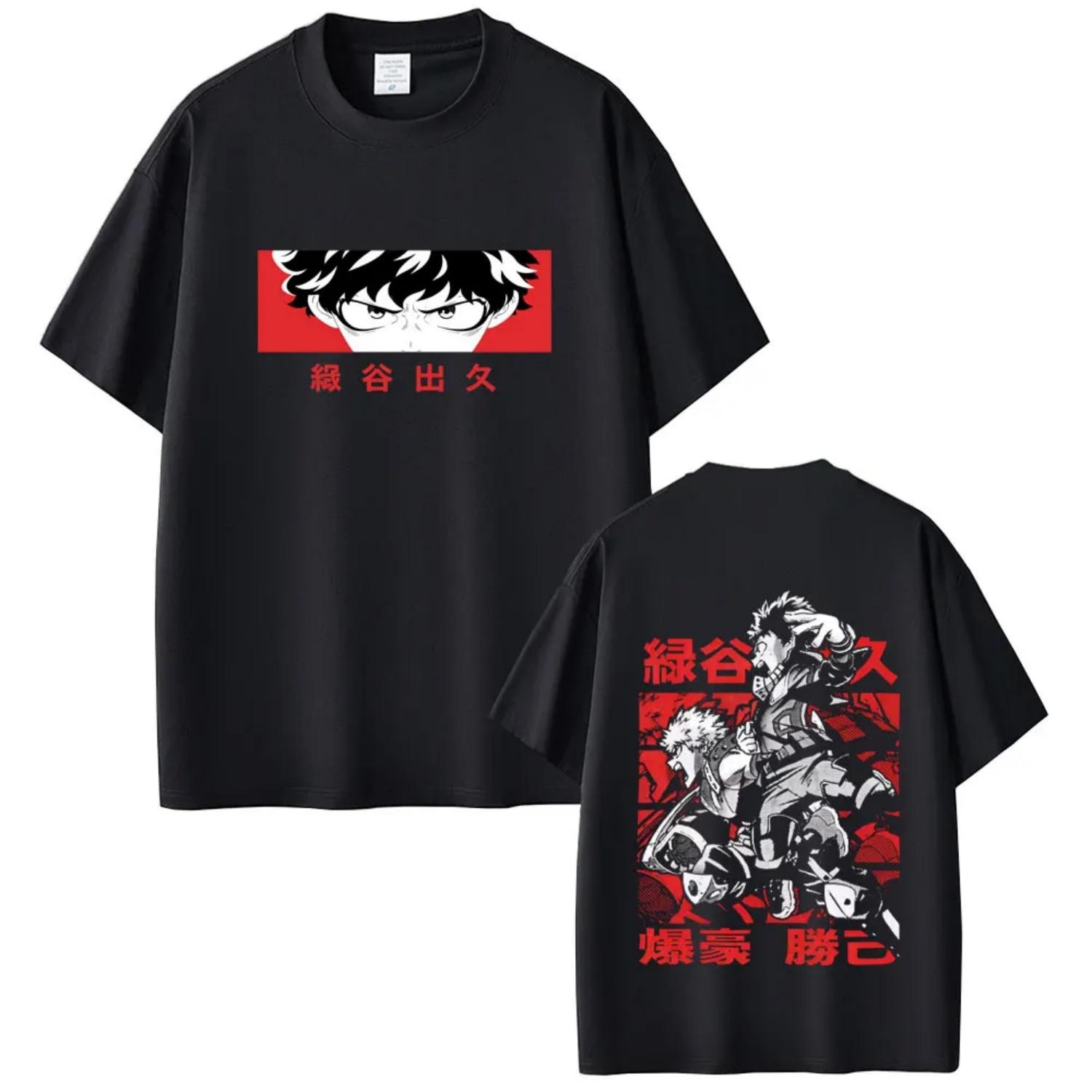 

Anime My Hero Academia Midoriya Izuku Bakugou Katsuki Graphic T-shirt Men Women Manga Oversized Y2K Tees Male Vintage Streetwear S чёрный
