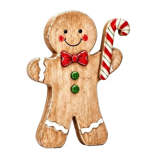 Christmas Village Gingerbread House Wooden Man Decor, Rustic Gingerbread, Candy Cane Figurines, Xmas Reusable Seasonal Home Decor Tabletop Ornaments