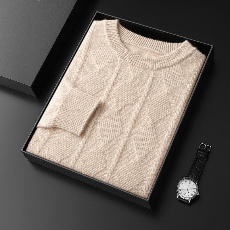 Men's Thickened Crew Neck Pure Cashmere Sweater - Warm Wool Knit Pullover for Autumn and Winter