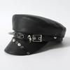 Y2K Leather Rivet Show Navy Cap Skinny Cap New Niche Punk Hip Hop Wind Beret Black PU Military Cap Harajuku Gothic Lolita Hat