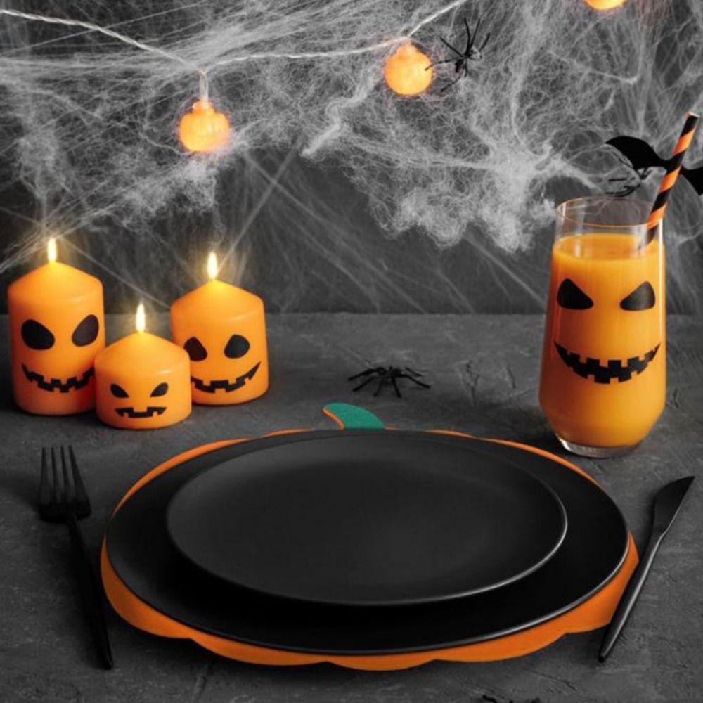 6 Pcs Orange Halloween Felt Pumpkin Coasters Non-Slip Halloween Decoration Cup Mats  Ghost Festival