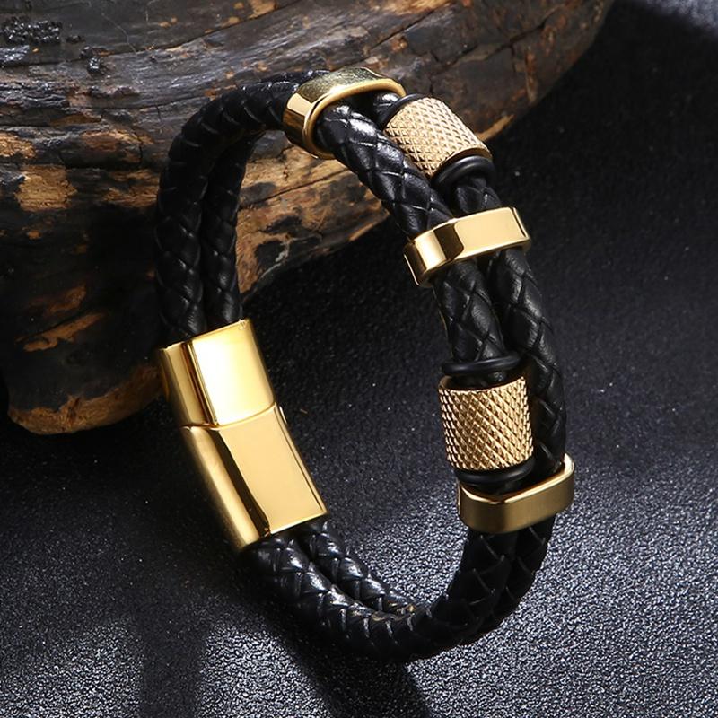 

Неправильный узор формы мужской моды нержавеющей стали кожаный браслет классический для красивых мальчиков подарок на день рождения Inner Perimeter205mm