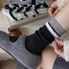 Grey Wool Socks, Autumn and Winter Socks, Women's Mid-calf Socks, Thick Thread Boneless Socks, Warm Thickened Striped Pile Long Socks