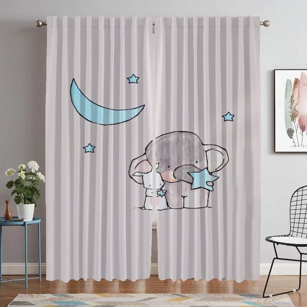 

Elephant Carton Home Interior Curtains 2 Pieces Tulle for Bedroom Living Room Curtain Partition Shades Halloween Decoration W50xH70cmx2pcs-CL