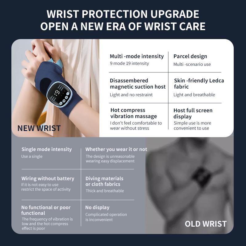 Cordless Wrist Massager with Heat USB Rechargeable Warm Pad Wrist Brace Wrap with Massage for Wrist Carpal Tunnel Fatigue Relief