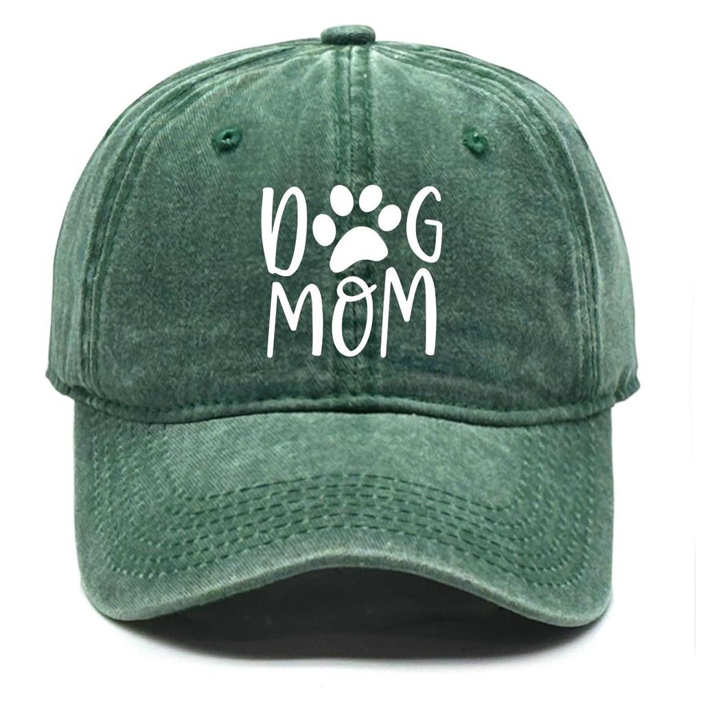 Mother's Day Print Snapback Baseball Hat, "DOG MOM" Paw Print Mesh Hat Solid Color Fit Distressed Unisex Adjustable Sun Hat