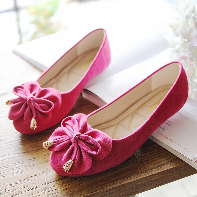 Fashion Classic Bowknot Shoes Women Flower Appliques Moccasines Femmes Faux Suede Ballets Flats Woman Slip On Single Shoes Daily Loafers