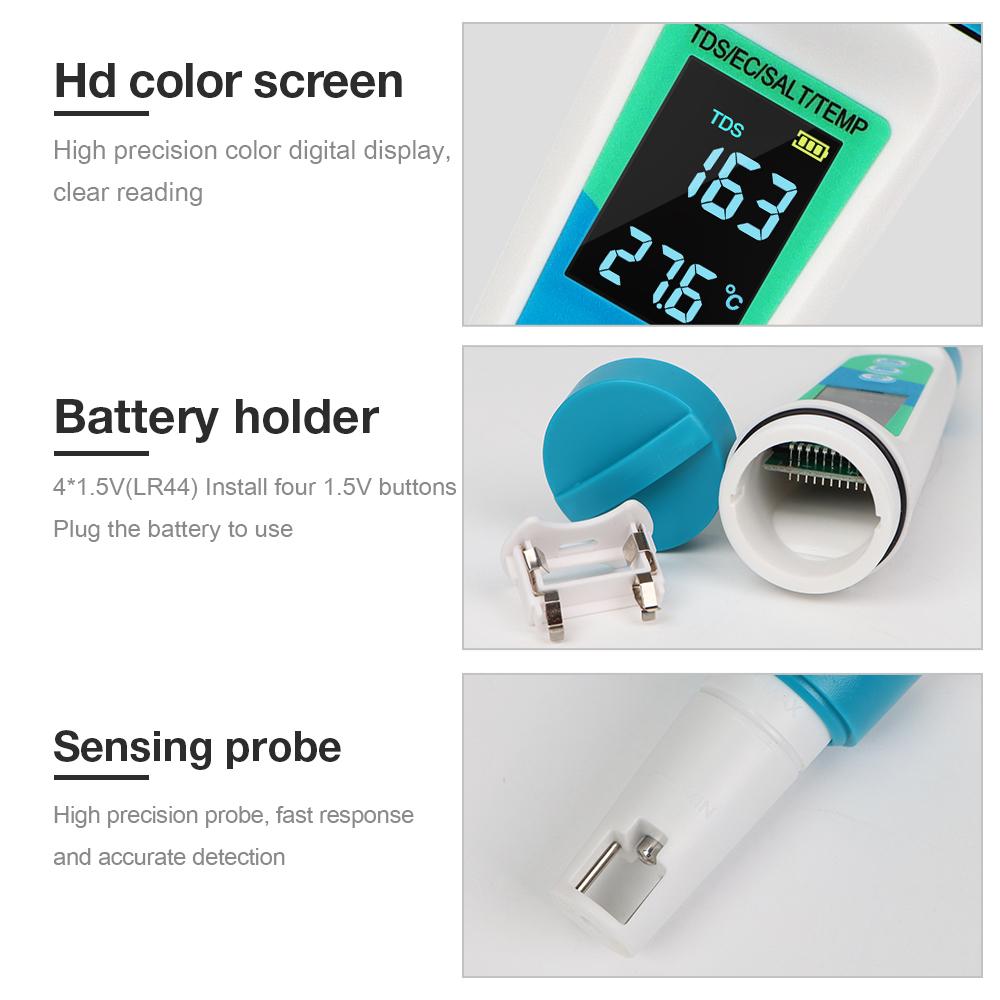 Automatic calibration Salinometer 4 in 1 TDS EC SALT Temp Meter for Drinking Water Aquarium Salinity Meter Water Quality Tester
