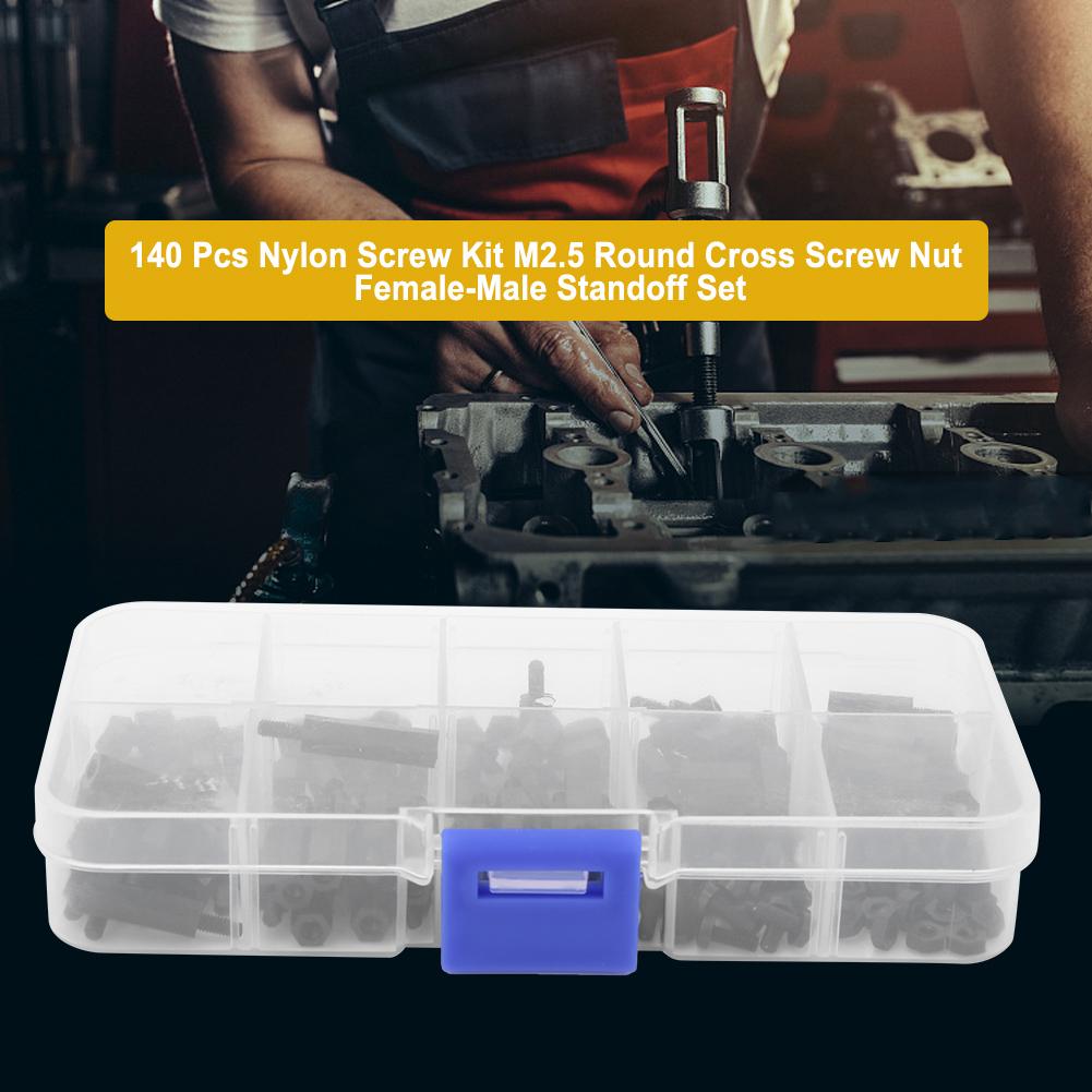 140 Pcs Nylon Screw Kit M2.5 Round Cross Screw Nut Female Male Standoff Set(Black )