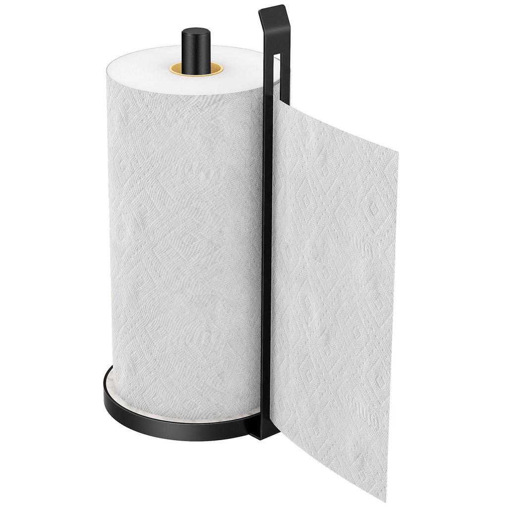 Marble & Stainless Steel Paper Towel Holder - No-Drill Vertical Nordic Stand for Kitchen Foil, Wrap and Paper Roll Storage