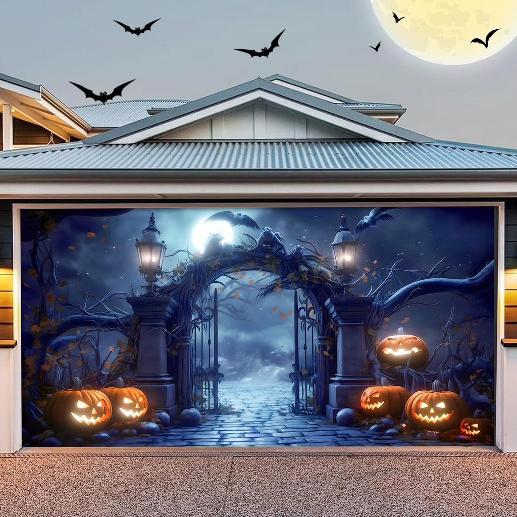 7x16Ft Halloween Garage Door Cover Large Hanging Backdrop Garage Door Banner