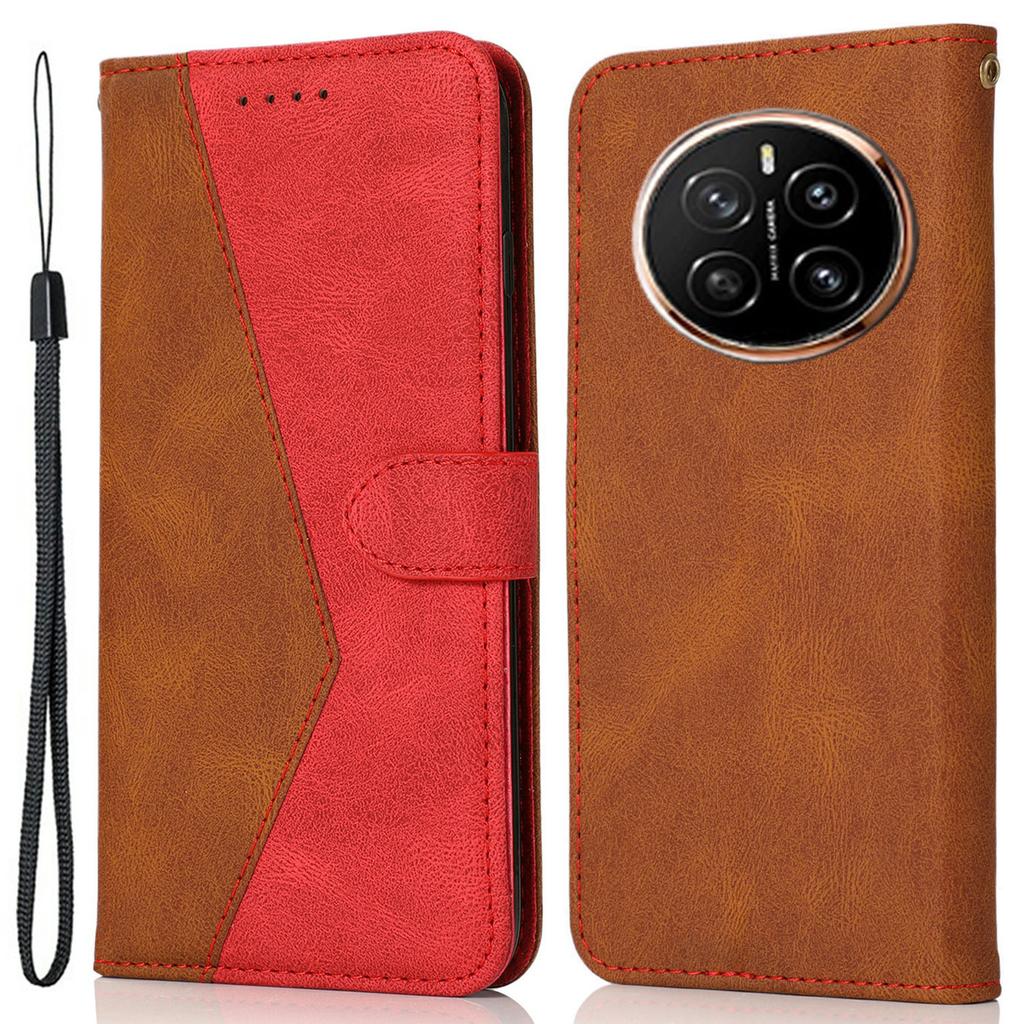 For Honor Magic7 Pro 5G Case Color Splicing Wallet Stand Leather Phone Cover with Wrist Strap