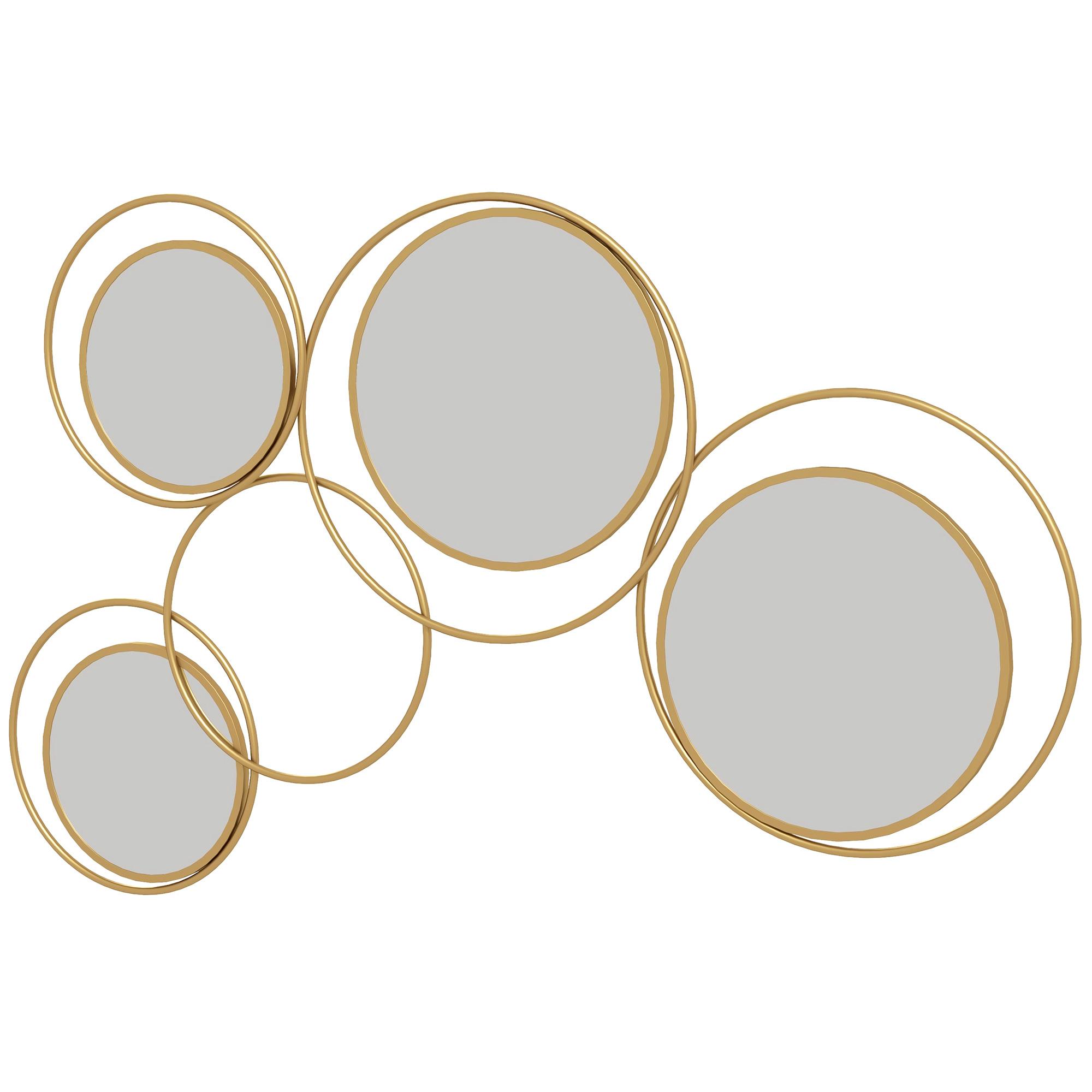 Miroir Mural Décoratif Métallique 3D Avec 4 Miroirs Ronds Pour Salon Chambre Couloir 110x68 Cm Doré