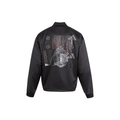 adidas Giacca da baseball con stampa grafica, colletto alla coreana, spalla scesa, maniche lunghe, giacca da basket da uomo, giacca nera IA6669