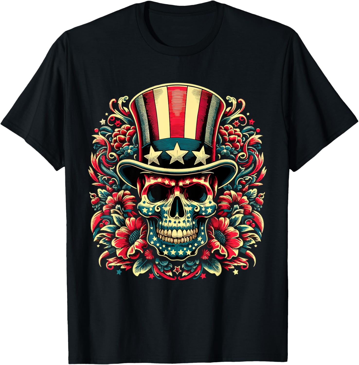 Sugar Skulls 4th of July American Mexica Skull Patriotic T-Shirt S