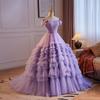 Purple Fairy Evening Dress Dress Female Piano Playing Tutu Skirt One-word Shoulder Noble Princess Travel Shadow Light Wedding Dress