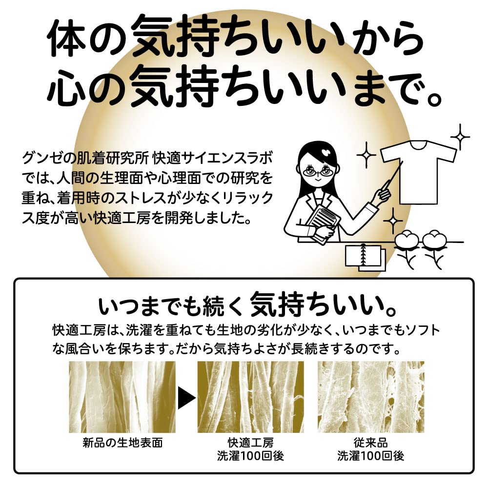 Gunze Crew Made In Calm Size Comfort Workshop Inner Shirt Women's Neck, Three-Quarter Sleeve, 100% Cotton, Japan, Beige, M, KQ5051,