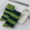 Green Striped Socks for Women's Autumn and Winter Trendy Socks In A Color-blocked Style. Wear Mid-calf Socks for Women