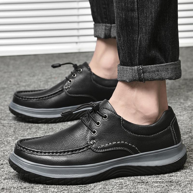 Shoes Men Luxury Black Genuine Leather Man Shoes Platform Cow Leather Designer Casual Shoes High Quality Outdoor Men's Sneakers