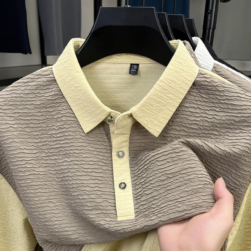 Classic Short-Sleeved T-Shirt Men'S High-End Breathable Non-Ironing Pullover Splicing Contrasting Color Lapel Half-Sleeved Polo Shirt