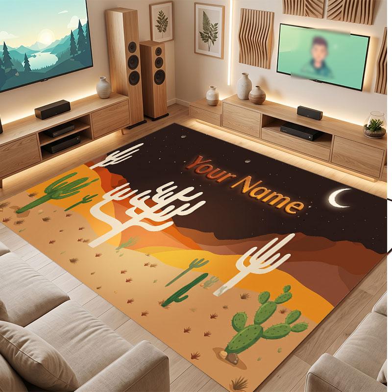 Mountain Landscape Theme Crystal Velvet Floor Rug Personalized Custom Name Text Warm Carpet Home Decoration
