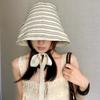 Ribbon Women Striped Fisherman Hat Wide Brim Bucket Hat Casual Sunscreen Visor Cap  Outdoor
