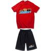 Mens Casual Sport Shorts Set With Tiger Head Print Cotton Blend Tee Straight Fit Mid-Length Pants