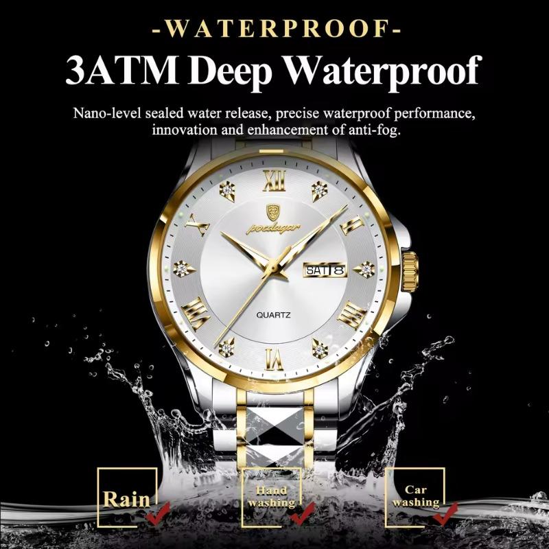 POEDAGAR Fashion Military Men Clock Waterproof Luminous Date Week Man Wristwatch Stainless Steel Quartz Watches Male Reloj