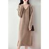 Women's Autumn V-Neck Knit Base Layer Dress Knee-Length Underlayer with Woolen Dress Elegant Slit Skirt