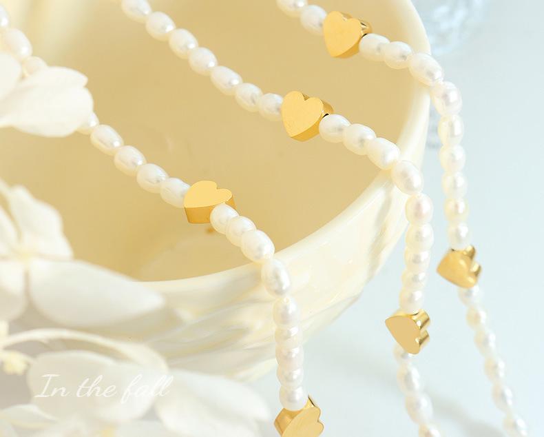 Korean Sweet Peach Heart & Pearl Titanium Necklace