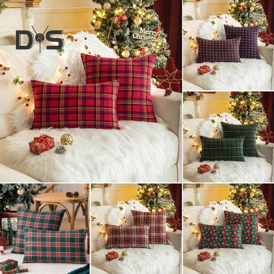 Christmas Pillowcase Plaid Print Single Side Print Colorfast Hidden Zipper Two Sizes Available Couch Decoration Throw Pillow Cover Pillow Sham