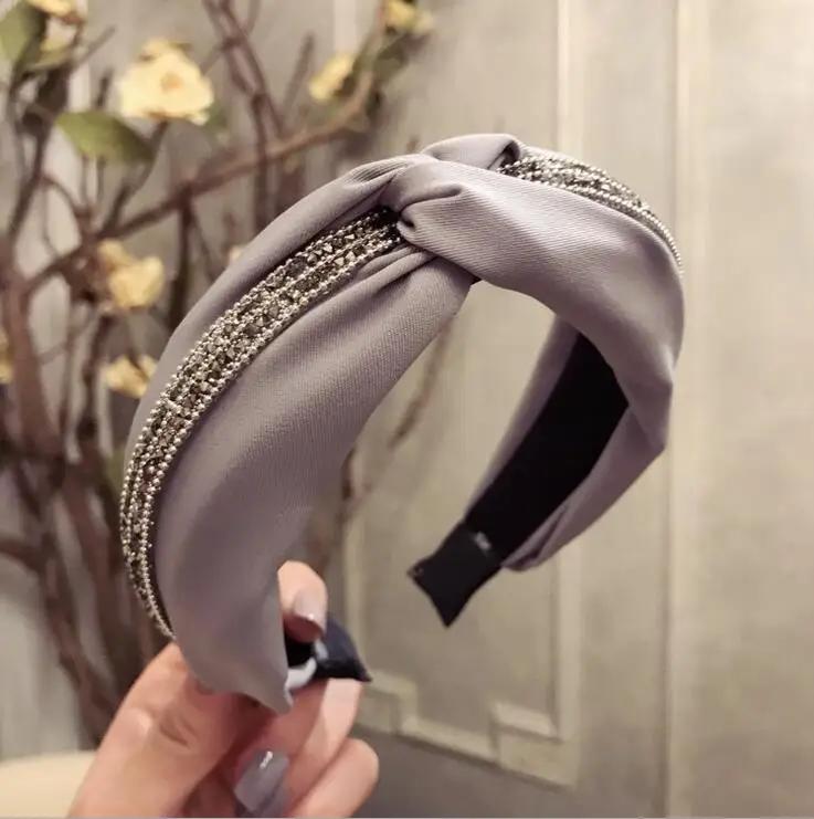 Fashion Shining Rhinestone Hairband Women Solid Headband Adult Classic Black Yellow Hair Accessories Wholesale Female Turban