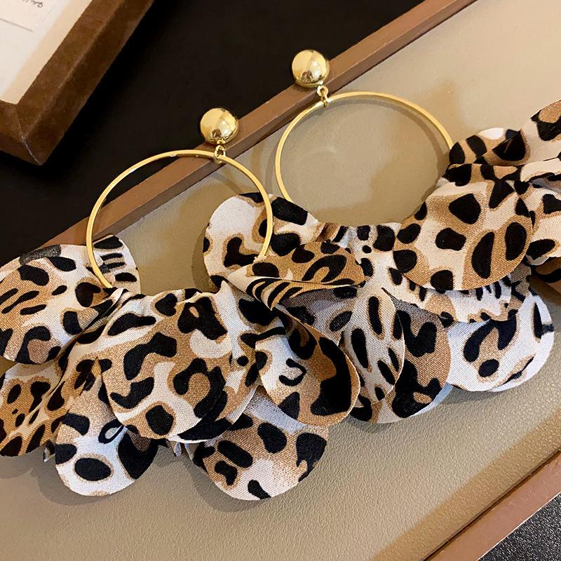 Silver Needle Leopard Print Faux Leather Earrings - Trendy Hong Kong Retro Style Hoops