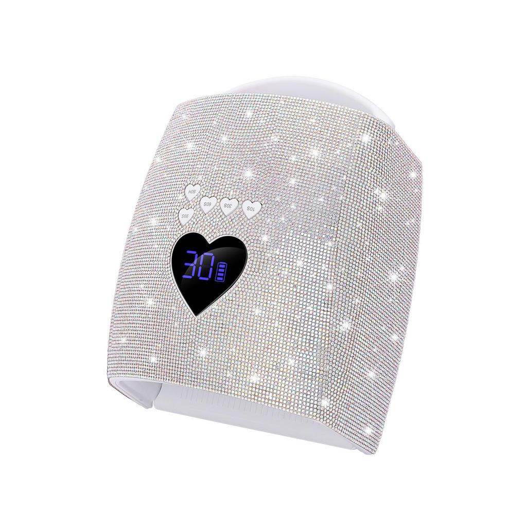 New 220W Rhinestone Smart Induction Nail Lamp with 33 Crystal Beads, Dual Light Source for Fast Nail Curing (White)