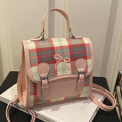 Casual Versatile Niche Plaid Backpack for Women New Style Small Backpack Contrasting Color Mini Handbag