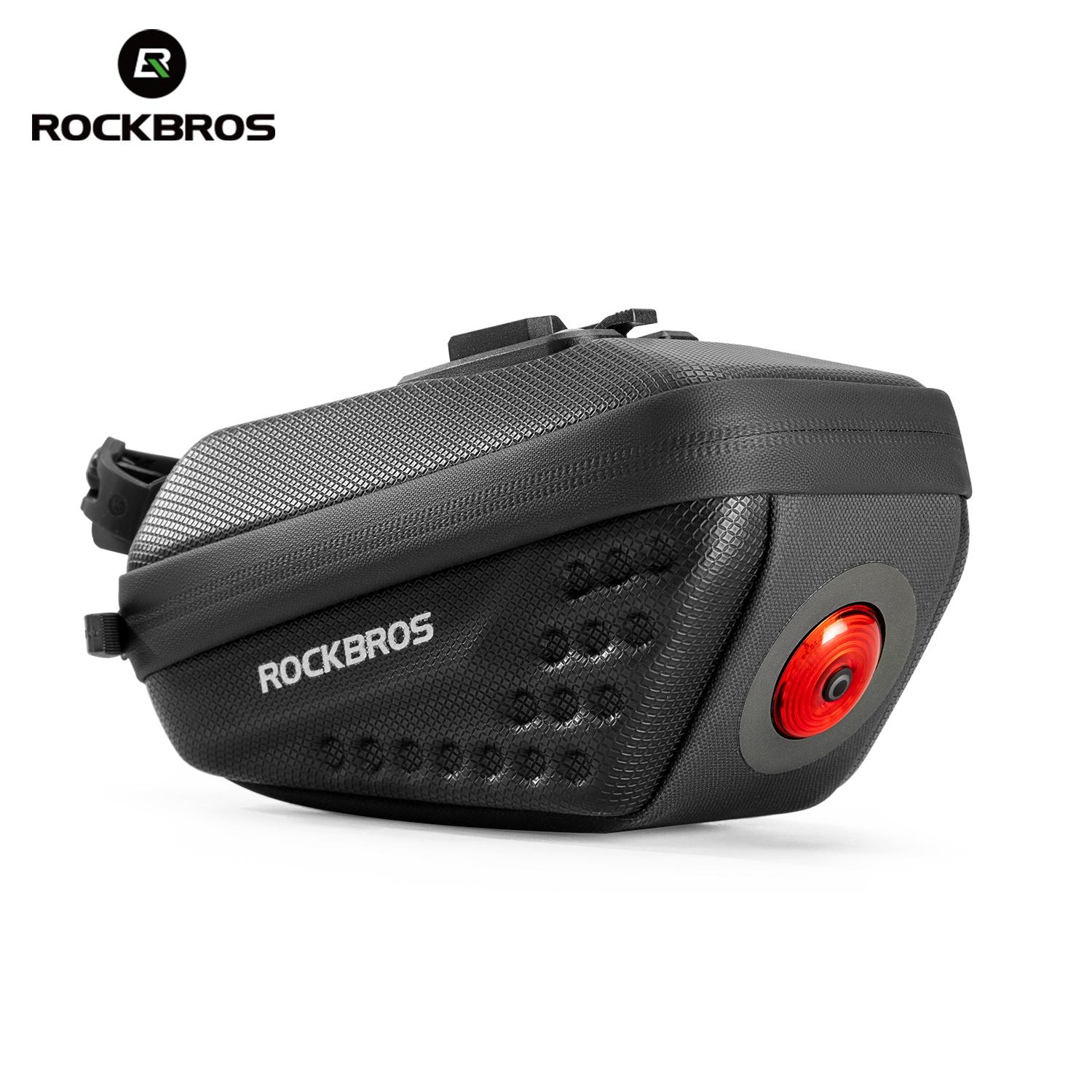 ROCKBROS Waterproof Bicycle Saddle Bag Hard Shell Bag with Taillight 5 modes Bicycle Saddle Bag Scratch-resistant Highlight Bag 0.45L