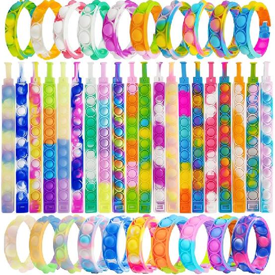 120 Pcs Pop Bracelet Bubble Fidget Sensory Toys for Party Favors, Pop Keychain Bulk for Classroom Prizes, Easter Egg Basket Stuffers Christmas