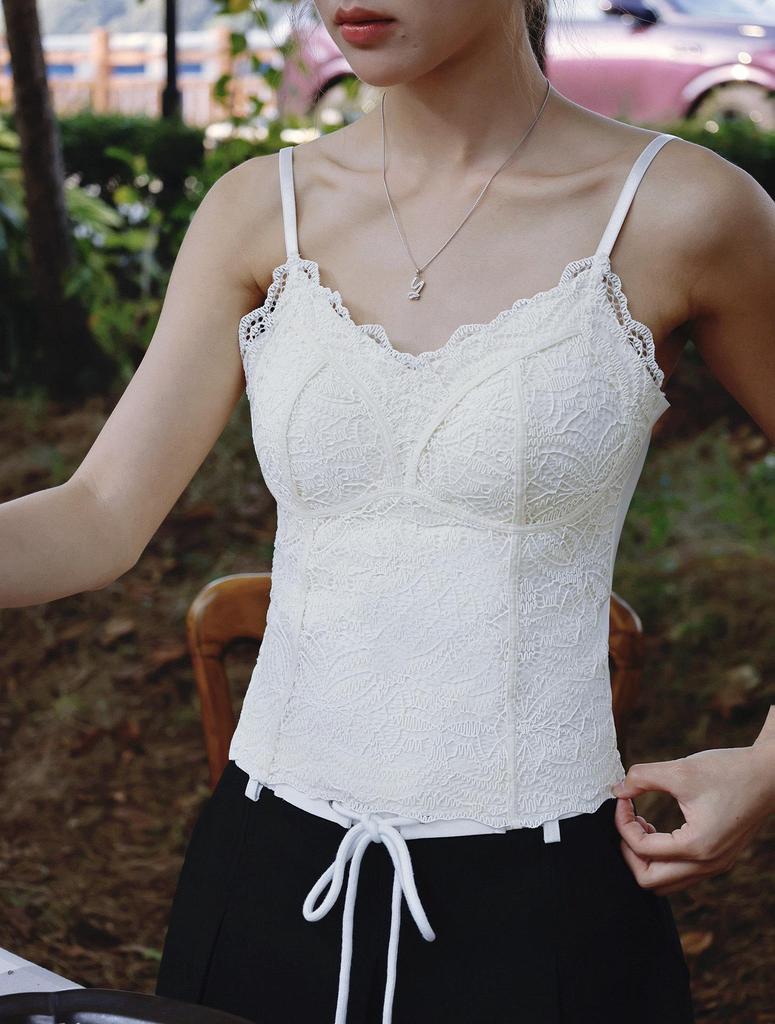 Spring-Summer Sexy Lace Push-Up Spaghetti Strap Vest with Chest Pads and Slimming Bandage Back