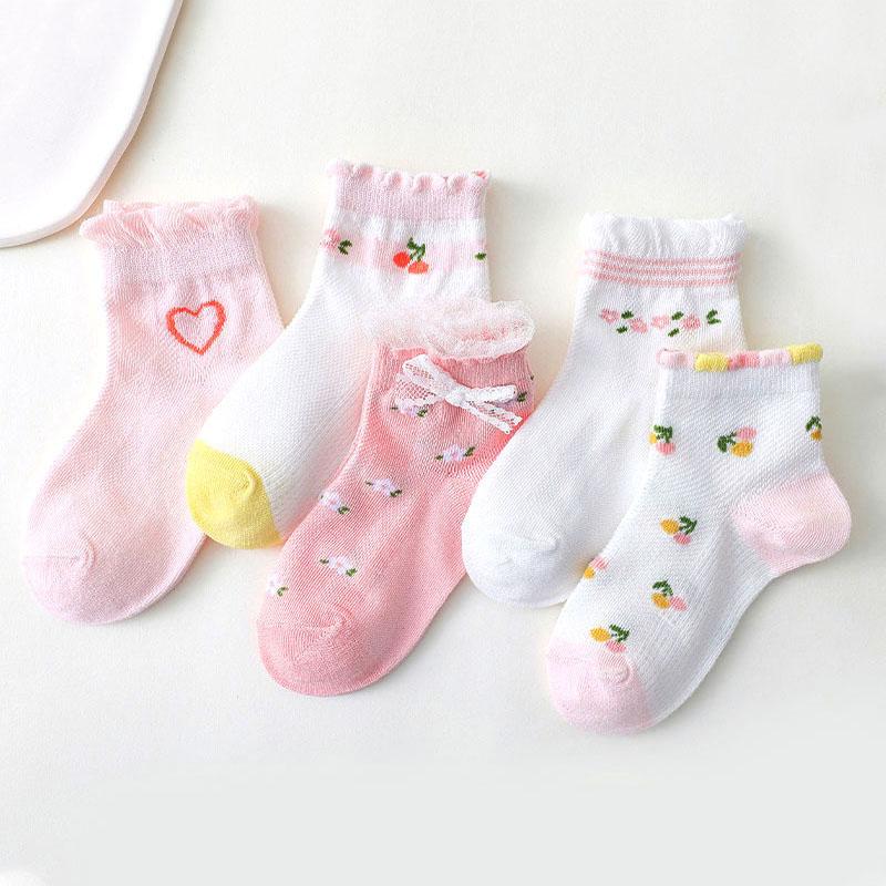 Girls Socks 5 Pairs/Lot Spring Summer Cotton Infant Children Socks Cute Flowers Pattern For Kids Baby