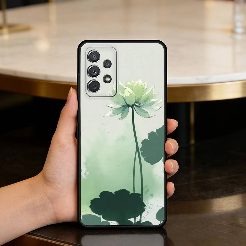 Emerald White Lotus  Phone Case For Samsung Galaxy A73,A72,A71,A70,A53,A52,A51,Soft Silicone Black Cover