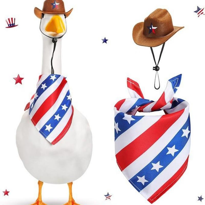 Chovatelské potřeby Bílá husa Klobouk Šátek Sada Dekorace Velká bílá husa Barevný kožešinový míč Slaměný klobouk Pruhovaný trojúhelníkový šátek