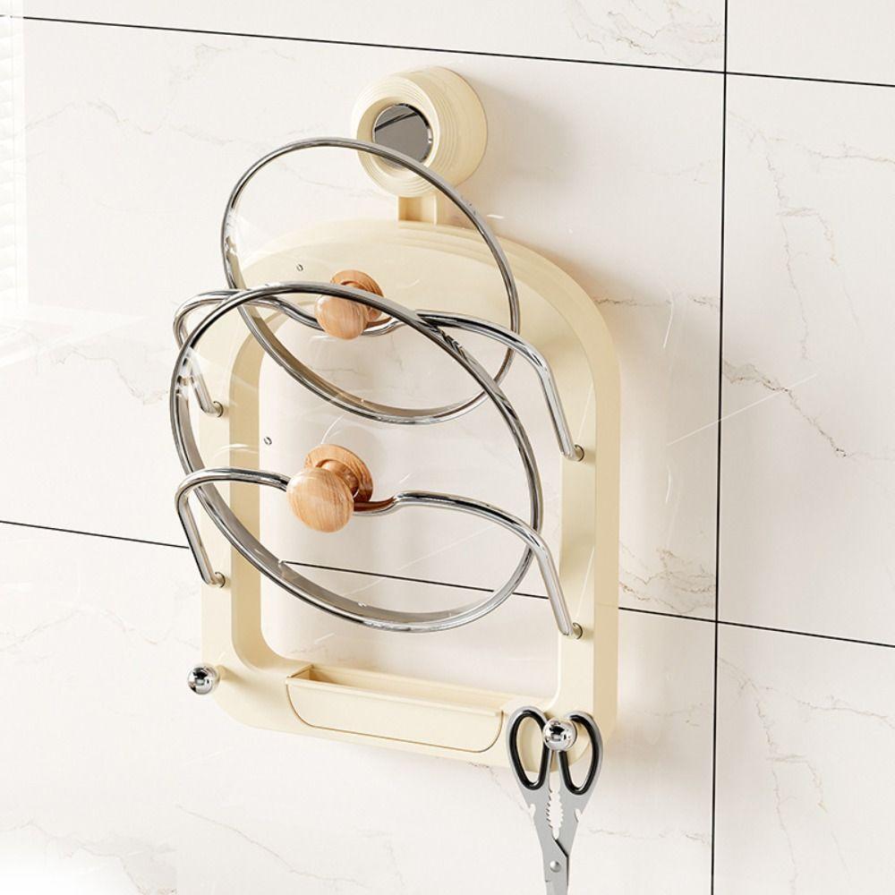 Wall Mounted Pot Lid Holder Punch-Free Pot Lid Rack Practical Pan Cover Storage Holder